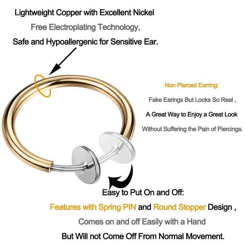 COCHARM Fake Nose Ring Non Piercing Nose Hoop Fake Faux Septum Jewelry Fake Lip Rings Unpierced Clicp on Nose Hoop Non Piercing Earrings - Image 2